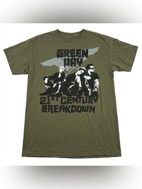 Green Day Shirt 21st Century Breakdown Olive Green Band Tee Graphic Rock Tour M